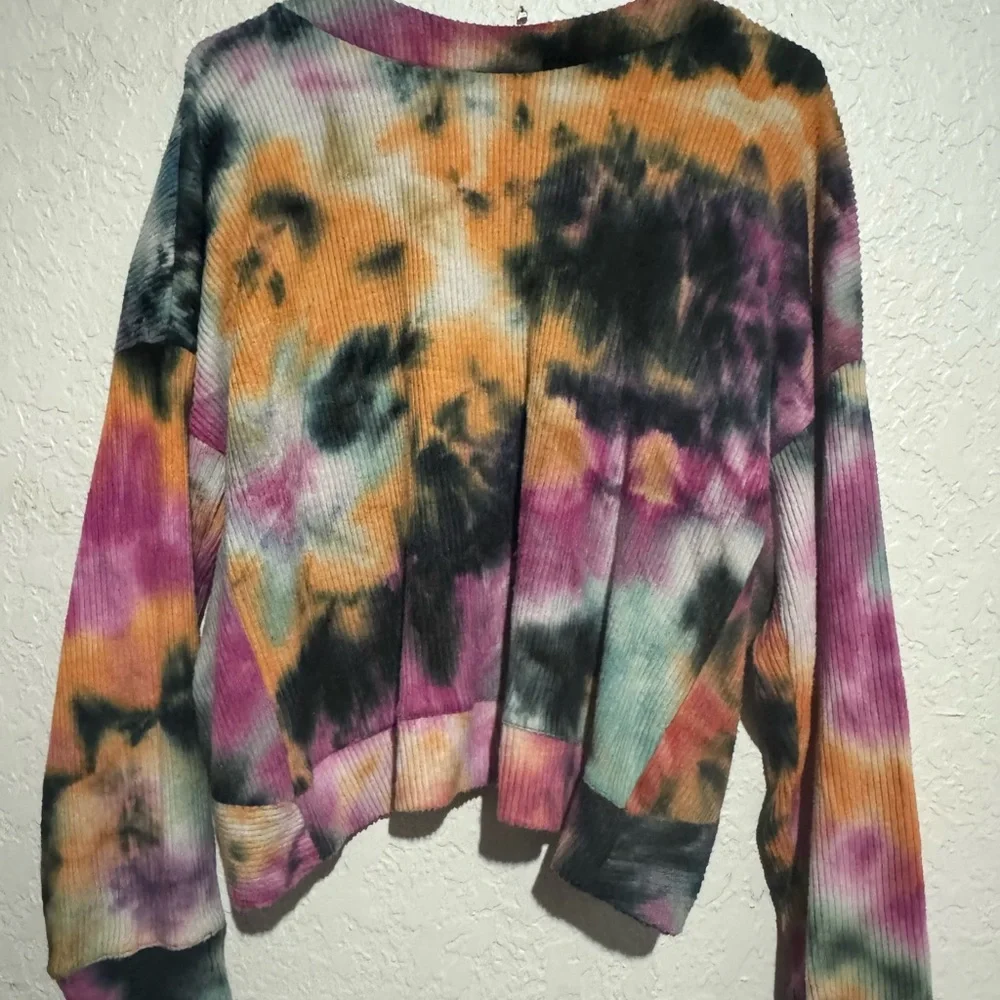 Purple and Orange Long Sleeve Cropped Relaxed Hoodie - Picture 1 of 3